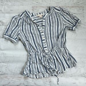 Monteau Los Angeles Stripped Cinched Waist Top MEDIUM